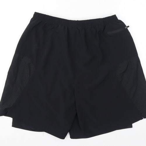HIGHERSTATE Mens Black Polyester Sweat Shorts Size M L7 in Regular - Two Layer Training