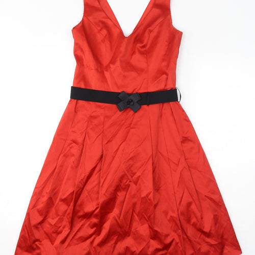 Debut Womens Red Cotton A-Line Size 8 V-Neck Zip - Belted