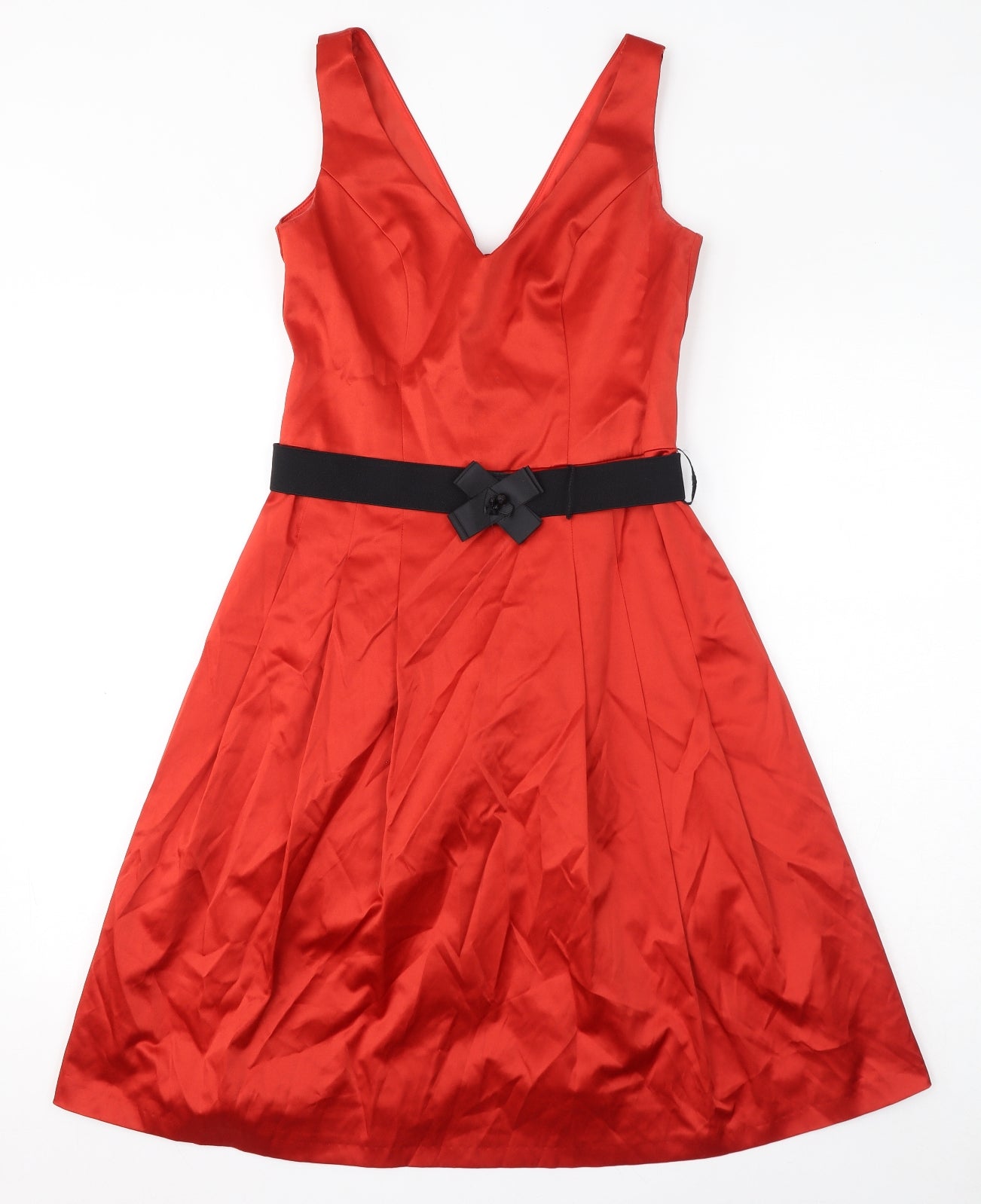 Debut Womens Red Cotton A-Line Size 8 V-Neck Zip - Belted