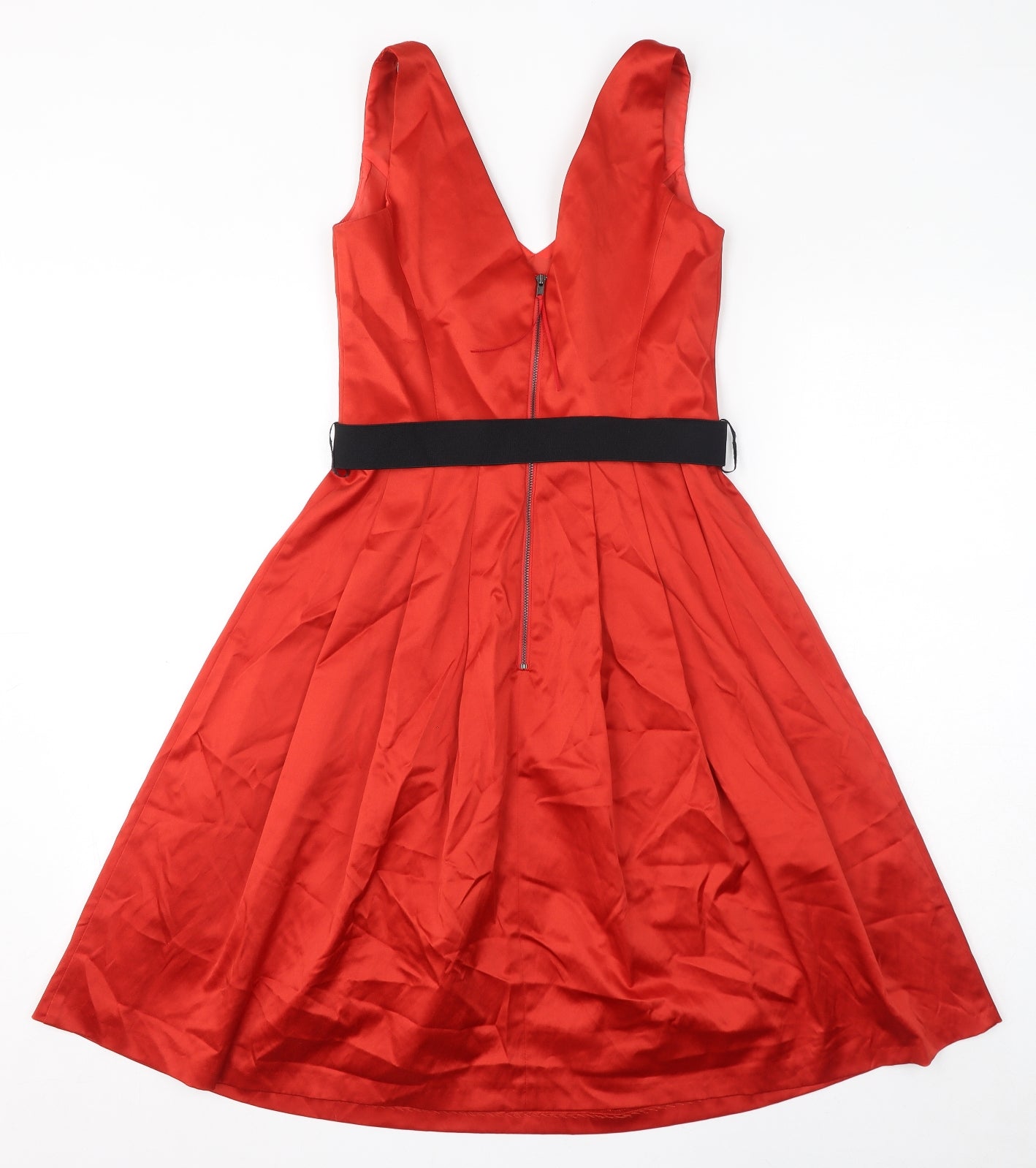 Debut Womens Red Cotton A-Line Size 8 V-Neck Zip - Belted