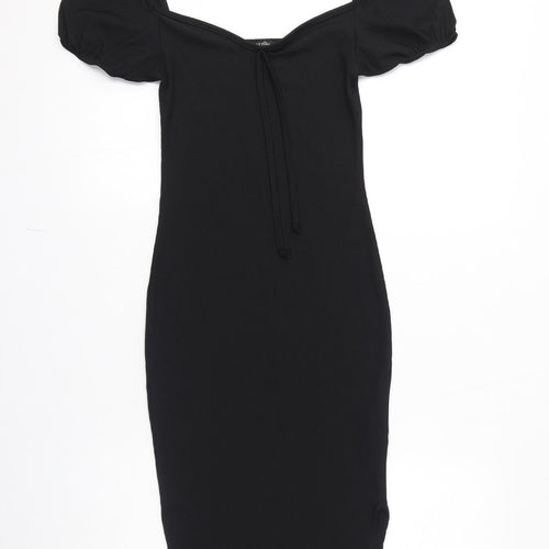 Nasty Gal Womens Black Polyester Bodycon Size 8 Sweetheart Pullover - Puff Sleeve