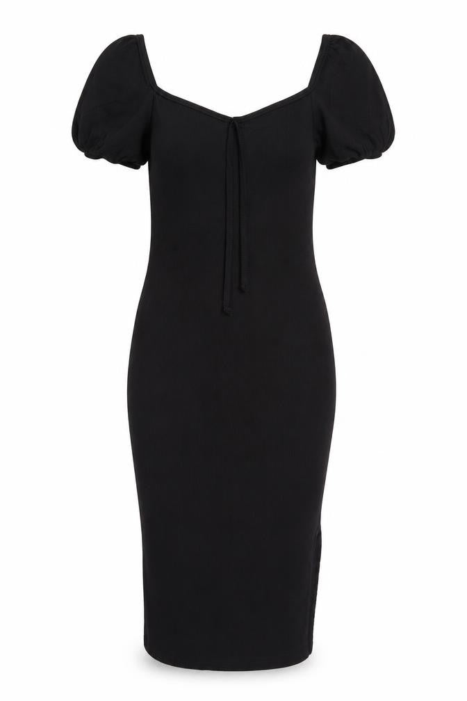 Nasty Gal Womens Black Polyester Bodycon Size 8 Sweetheart Pullover - Puff Sleeve