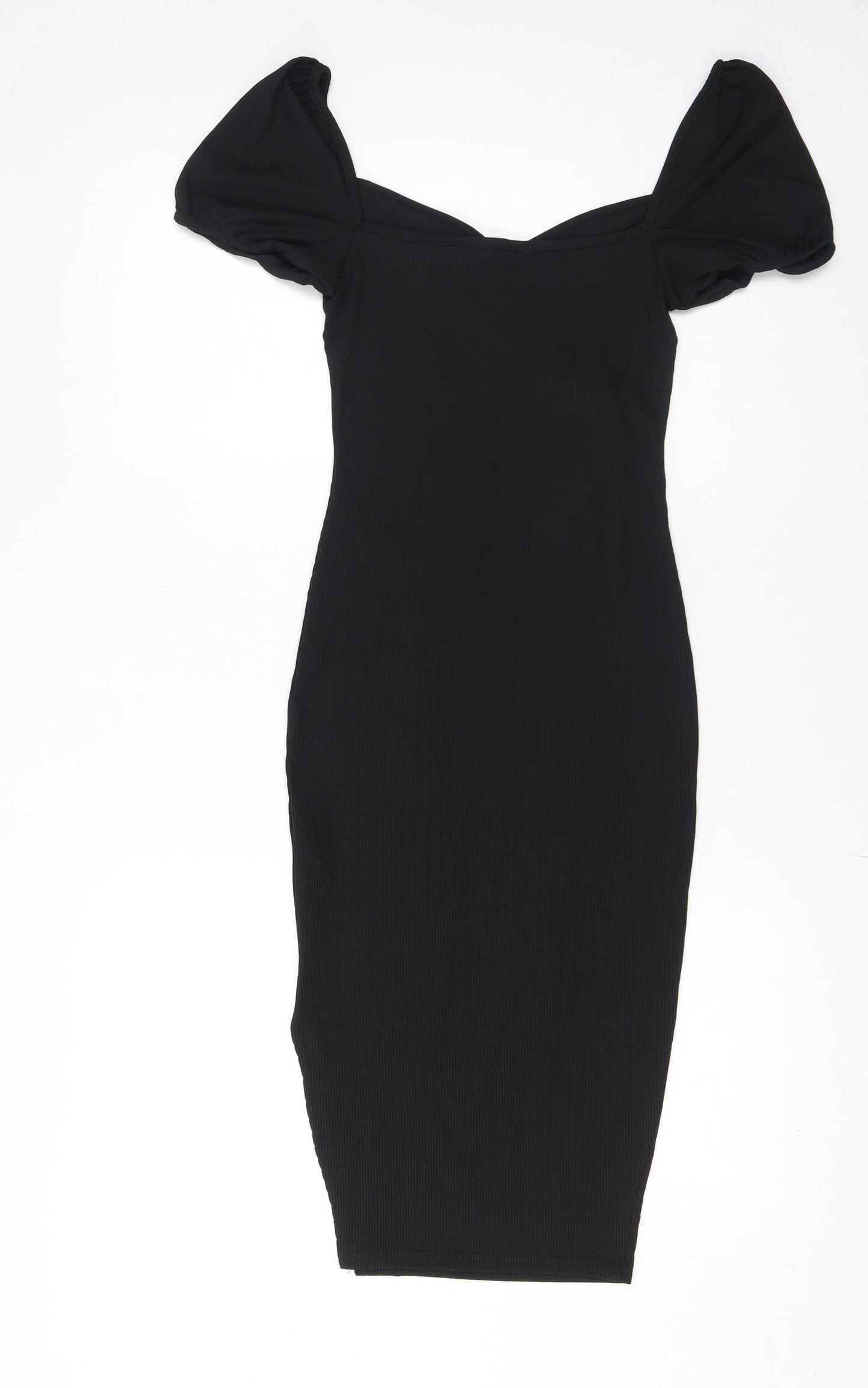 Nasty Gal Womens Black Polyester Bodycon Size 8 Sweetheart Pullover - Puff Sleeve