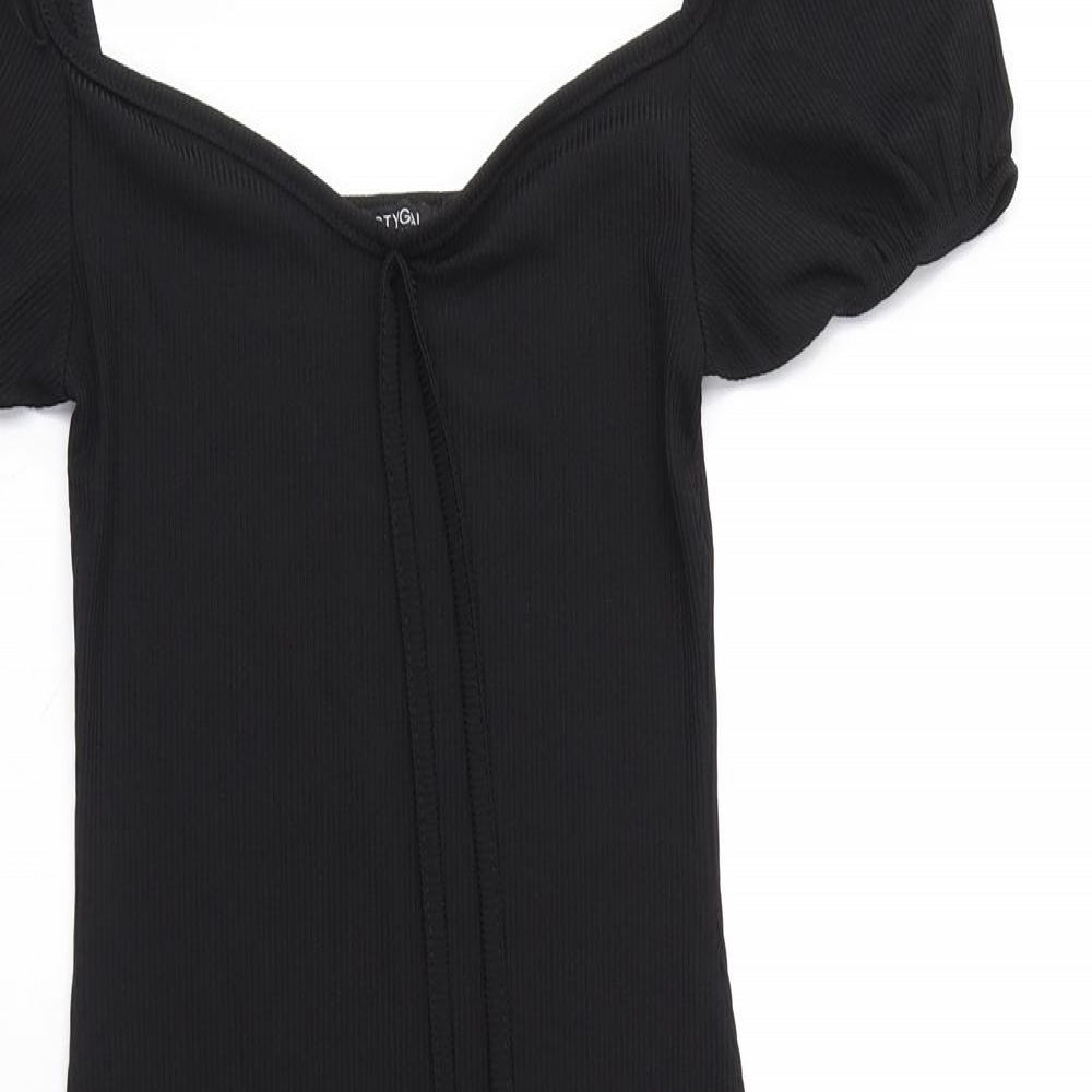 Nasty Gal Womens Black Polyester Bodycon Size 8 Sweetheart Pullover - Puff Sleeve