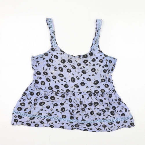NEXT Womens Blue Floral Viscose Basic Tank Size 14 Square Neck