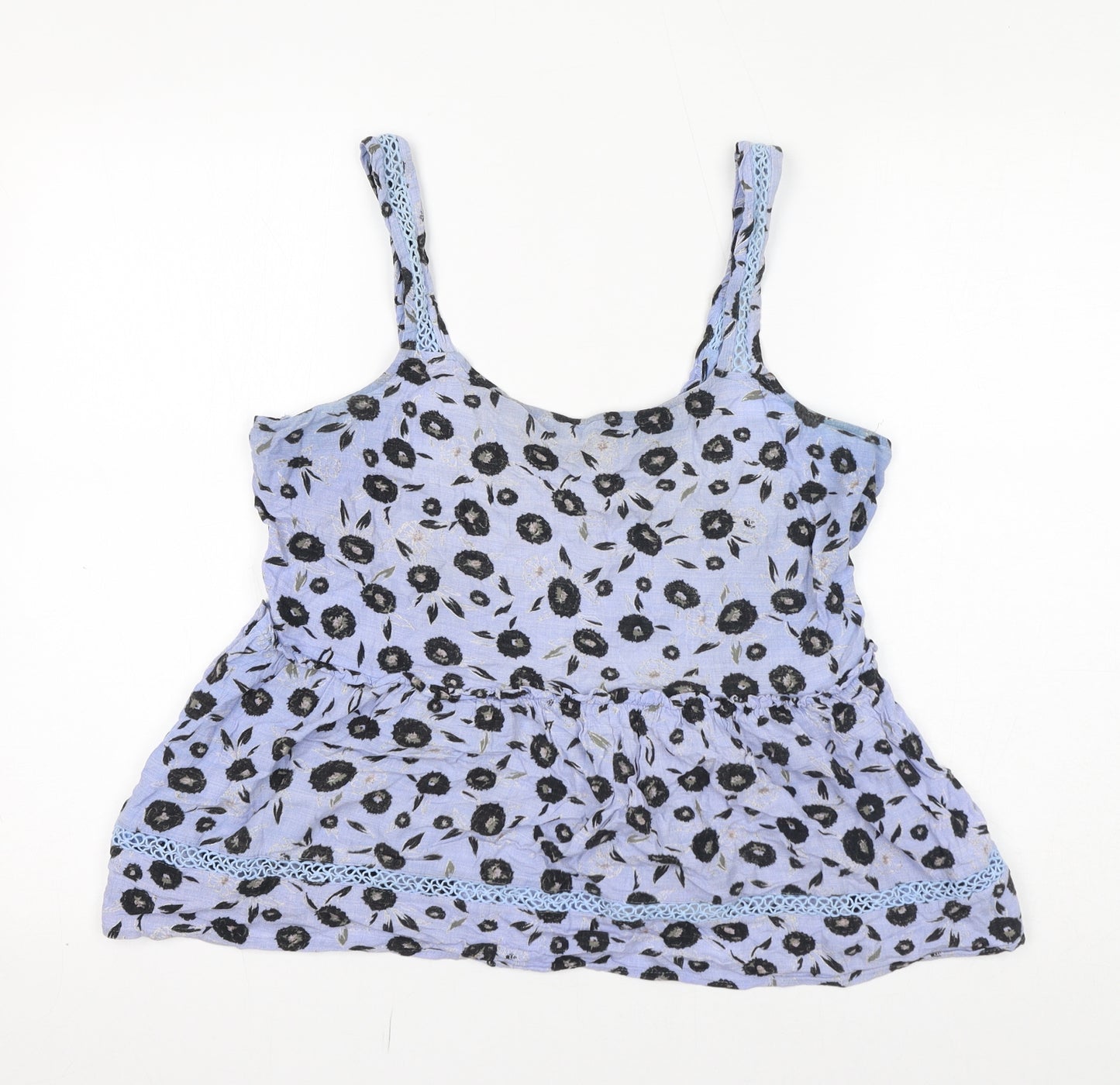 NEXT Womens Blue Floral Viscose Basic Tank Size 14 Square Neck
