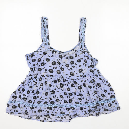 NEXT Womens Blue Floral Viscose Basic Tank Size 14 Square Neck