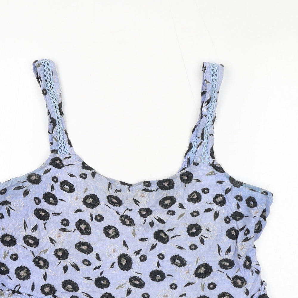NEXT Womens Blue Floral Viscose Basic Tank Size 14 Square Neck
