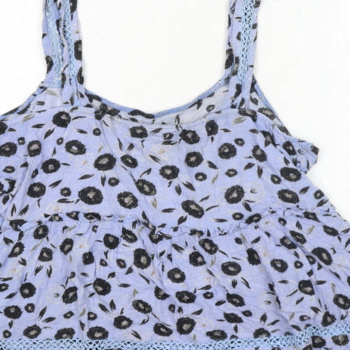 NEXT Womens Blue Floral Viscose Basic Tank Size 14 Square Neck