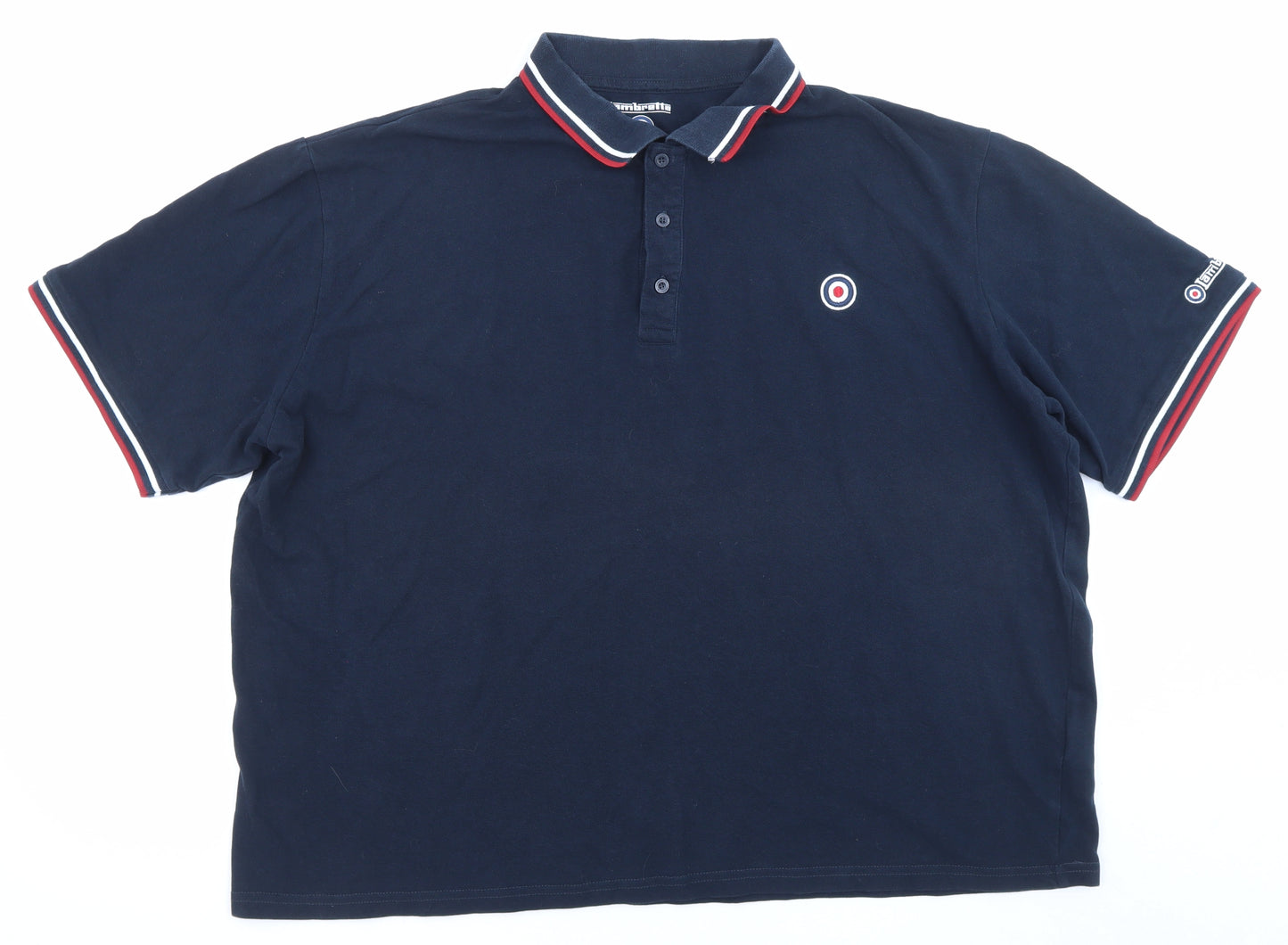 Lambretta Mens Blue Cotton Polo Size L Collared Button - Logo embroidery