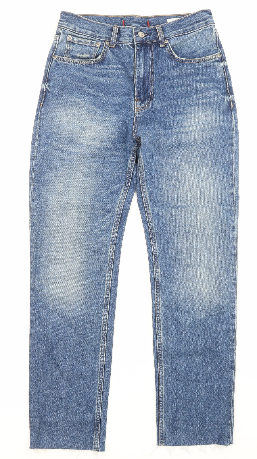 Zara Womens Blue Cotton Straight Jeans Size 8 L28 in Regular Zip - Pockets