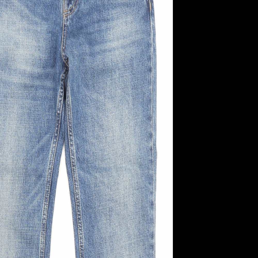 Zara Womens Blue Cotton Straight Jeans Size 8 L28 in Regular Zip - Pockets