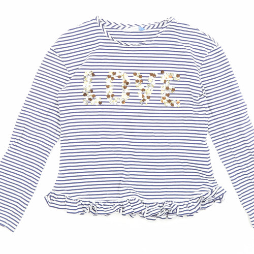 John Lewis Girls Blue Striped Cotton Basic T-Shirt Size 11 Years Crew Neck Pullover - Love, Sequence