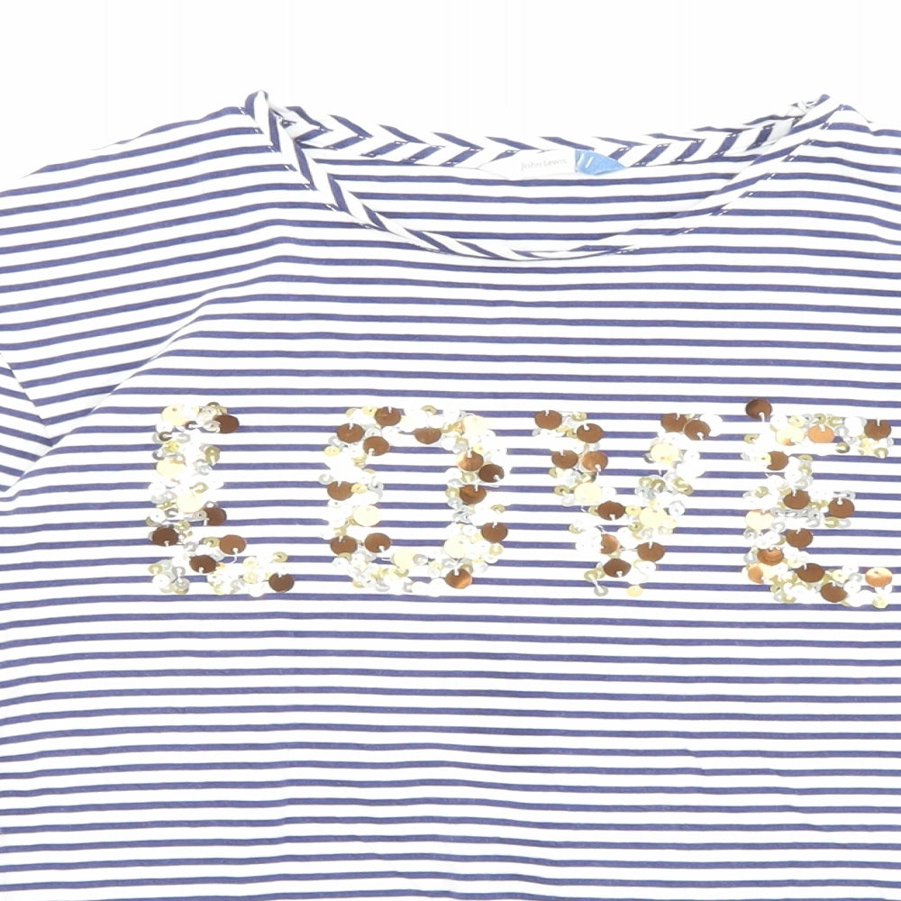 John Lewis Girls Blue Striped Cotton Basic T-Shirt Size 11 Years Crew Neck Pullover - Love, Sequence