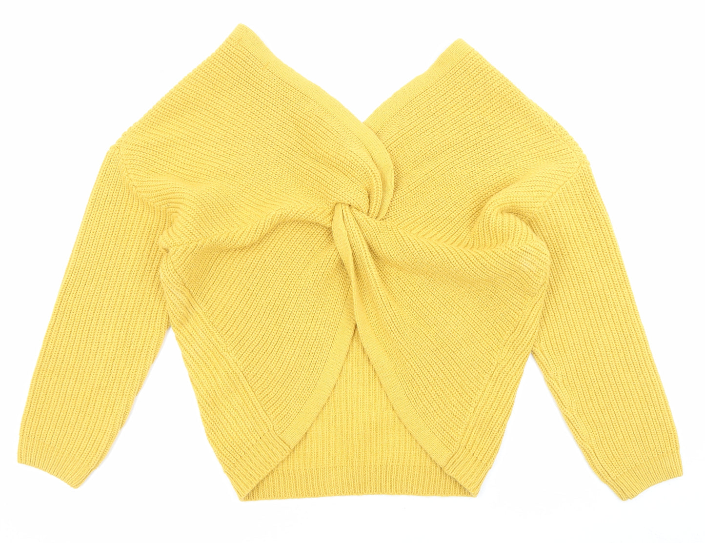 New Look Womens Yellow V-Neck Acrylic Pullover Jumper Size M