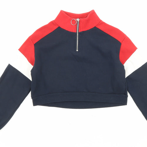 Divided by H&M Womens Blue Colourblock Cotton Pullover Sweatshirt Size XS Zip - Cropped