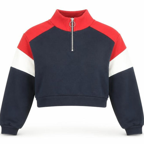 Divided by H&M Womens Blue Colourblock Cotton Pullover Sweatshirt Size XS Zip - Cropped