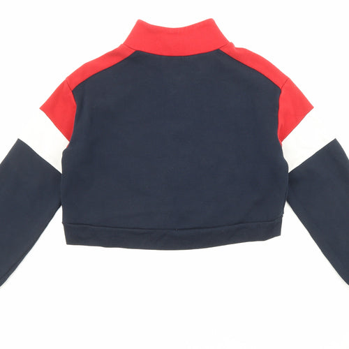 Divided by H&M Womens Blue Colourblock Cotton Pullover Sweatshirt Size XS Zip - Cropped