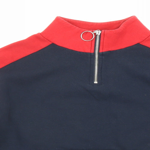 Divided by H&M Womens Blue Colourblock Cotton Pullover Sweatshirt Size XS Zip - Cropped