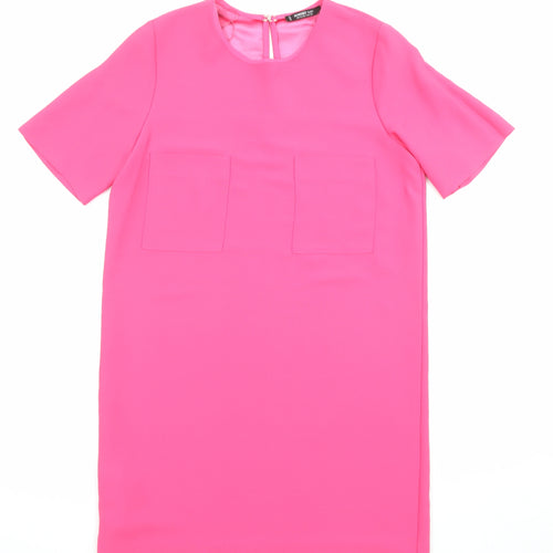 Mango Womens Pink Polyester Shift Size XS Scoop Neck Hook & Eye