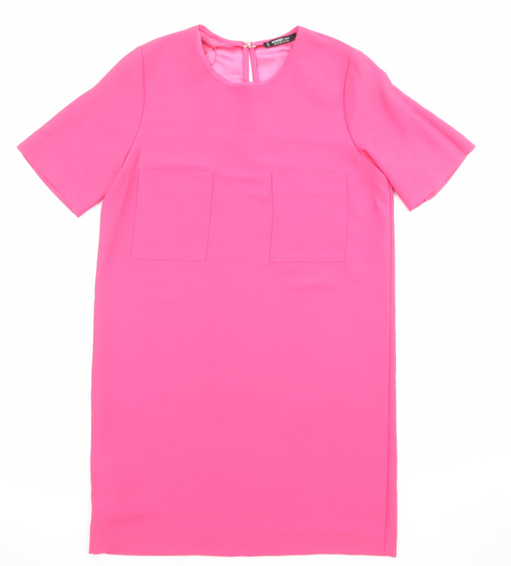 Mango Womens Pink Polyester Shift Size XS Scoop Neck Hook & Eye
