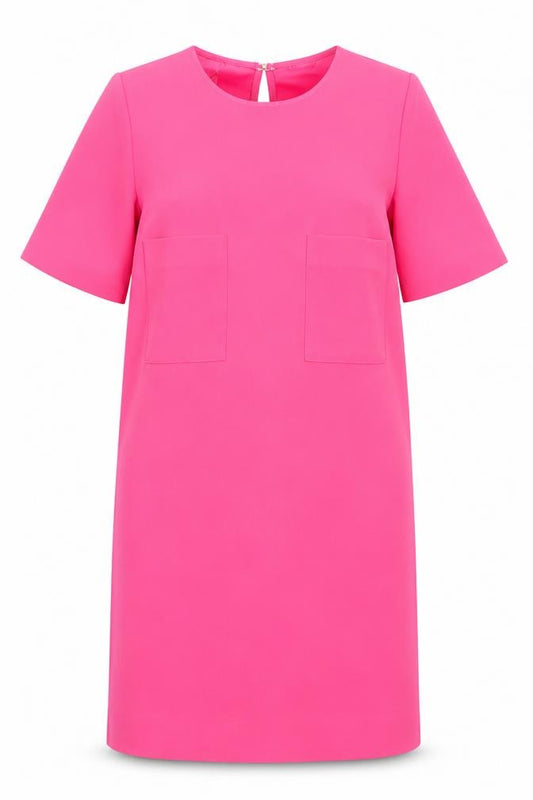 Front view of Mango women’s pink polyester shift, size XS, scoop neck hook & eye