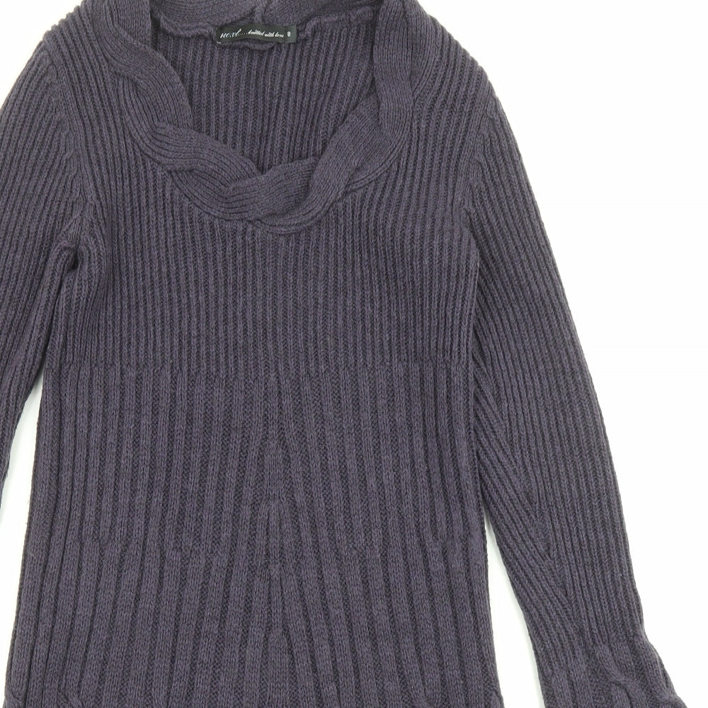NEXT Womens Purple Acrylic Jumper Dress Size 8 Scoop Neck Pullover