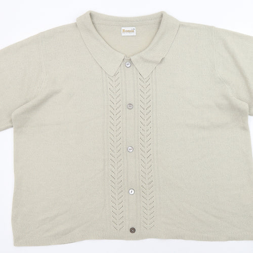 Roman Womens Beige Cowl Neck Acrylic Cardigan Jumper Size L - Size L-XL