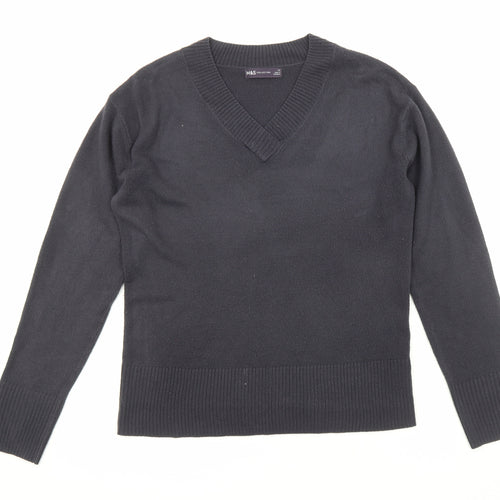 Marks and Spencer Womens Blue V-Neck Acrylic Pullover Jumper Size 12