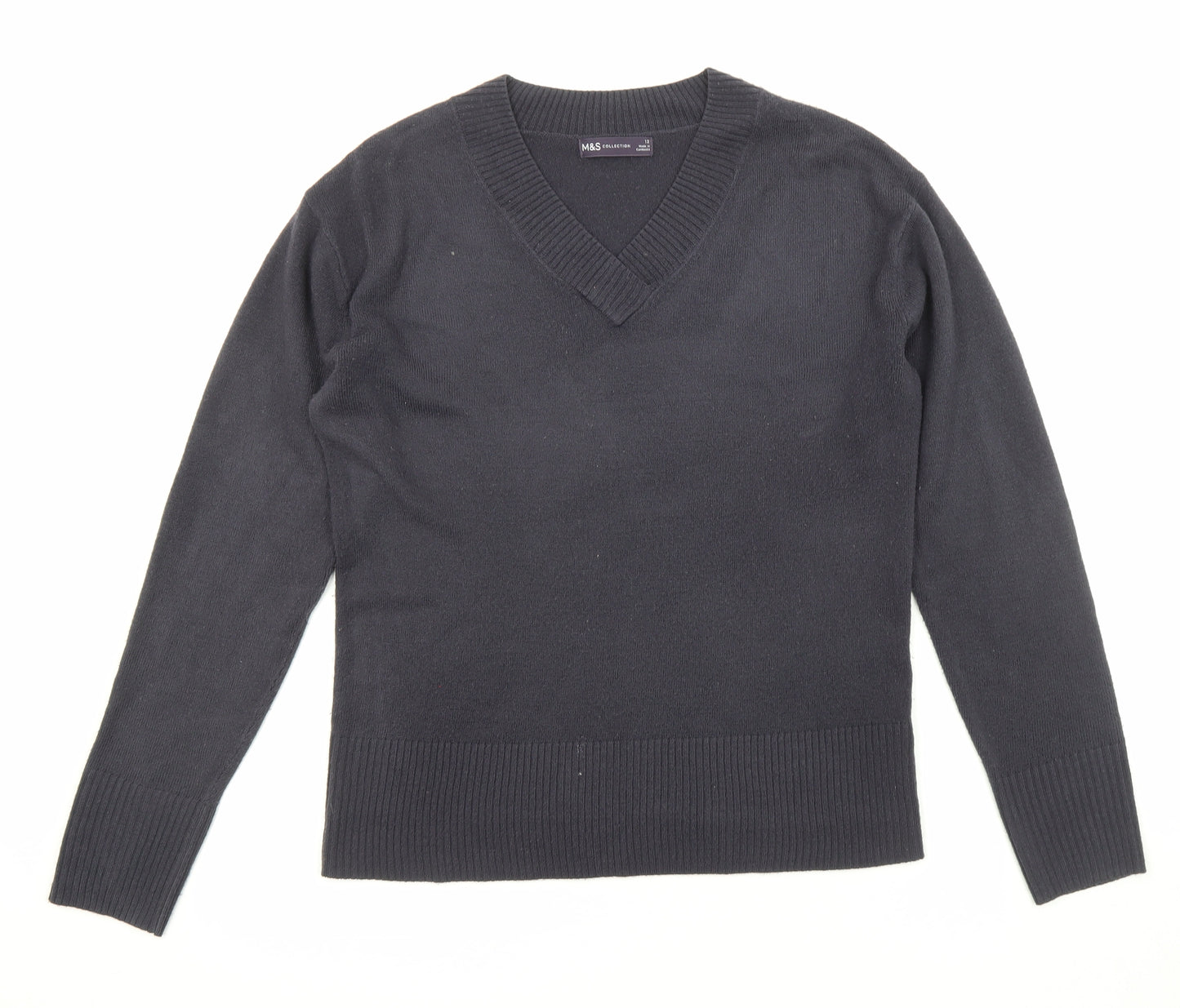 Marks and Spencer Womens Blue V-Neck Acrylic Pullover Jumper Size 12