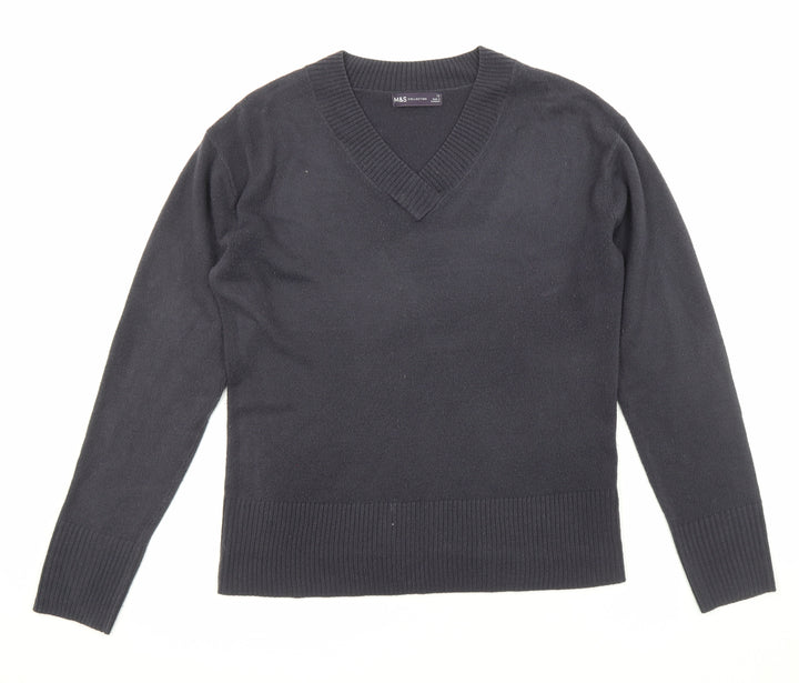 Marks and Spencer Womens Blue V-Neck Acrylic Pullover Jumper Size 12