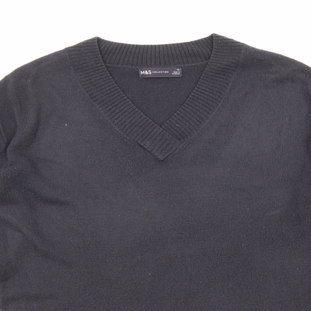 Marks and Spencer Womens Blue V-Neck Acrylic Pullover Jumper Size 12