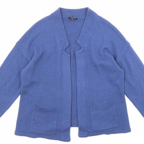 Marble Womens Blue Round Neck Cotton Cardigan Jumper Size 4 - Open