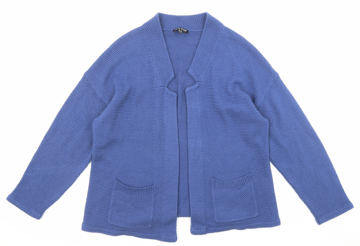 Marble Womens Blue Round Neck Cotton Cardigan Jumper Size 4 - Open
