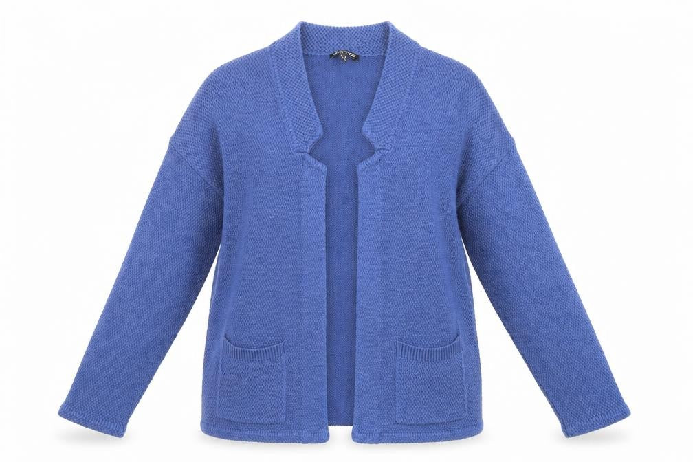 Marble Womens Blue Round Neck Cotton Cardigan Jumper Size 4 - Open