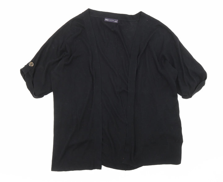 Marks and Spencer Womens Black Round Neck Viscose Cardigan Jumper Size S - Open
