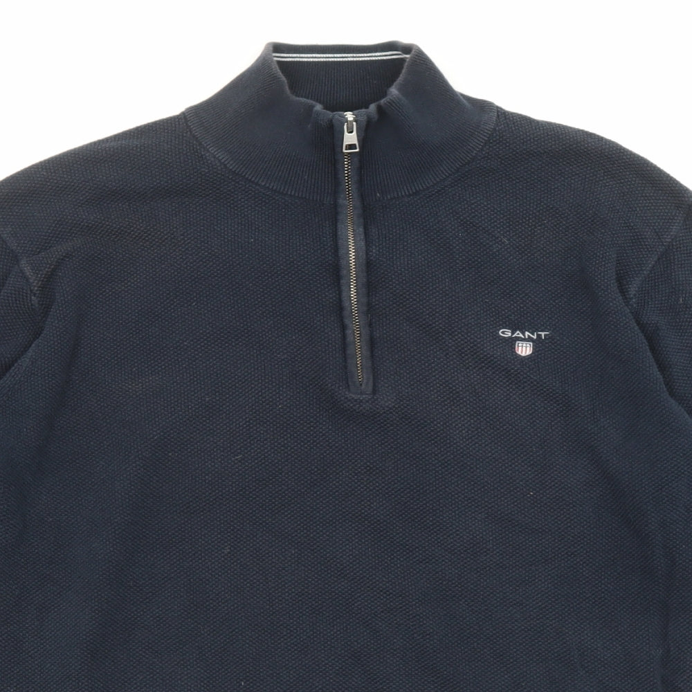 GANT Mens Blue High Neck Cotton Pullover Jumper Size XL Long Sleeve