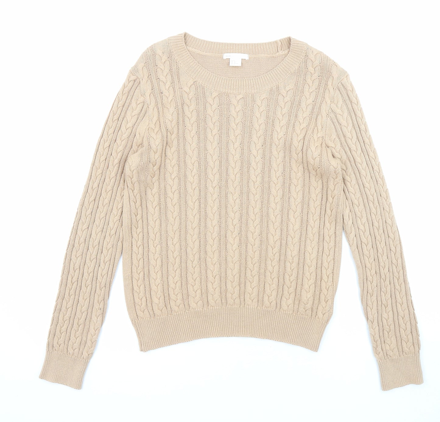 H&M Womens Beige Boat Neck Cotton Pullover Jumper Size M