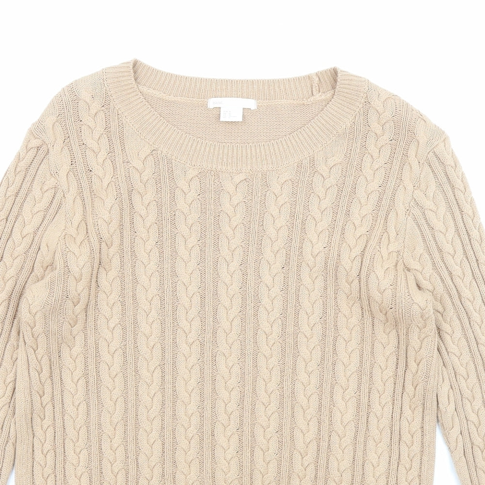 H&M Womens Beige Boat Neck Cotton Pullover Jumper Size M