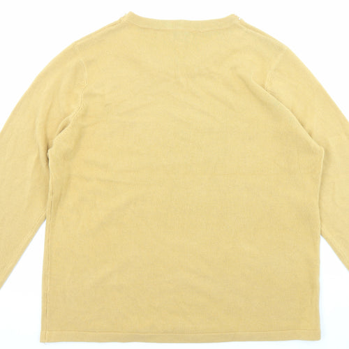 Text Womens Yellow Boat Neck Acrylic Pullover Jumper Size XL - Embellished neckline