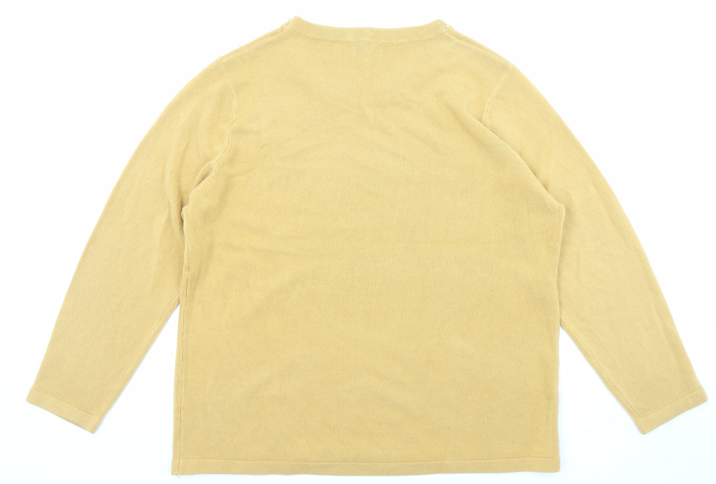 Text Womens Yellow Boat Neck Acrylic Pullover Jumper Size XL - Embellished neckline