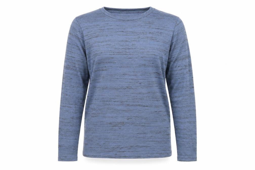 Front view of Marks & Spencer women’s blue boat neck polyester jumper, size UK 14