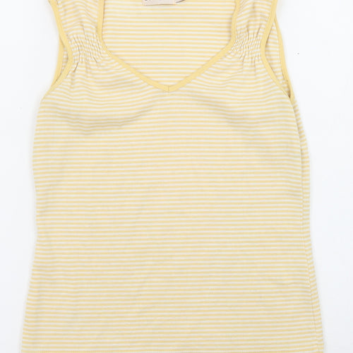 Bonmarché Womens Yellow Striped Polyester Basic T-Shirt Size S V-Neck