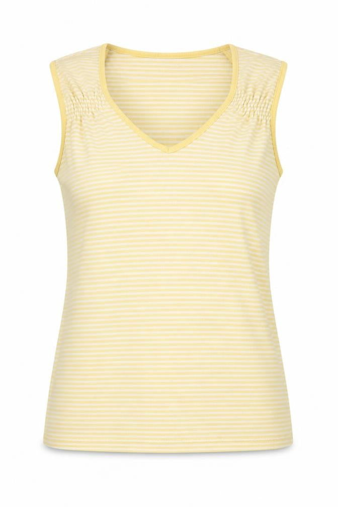 Bonmarché Womens Yellow Striped Polyester Basic T-Shirt Size S V-Neck