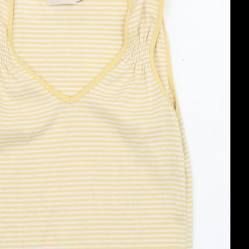 Bonmarché Womens Yellow Striped Polyester Basic T-Shirt Size S V-Neck