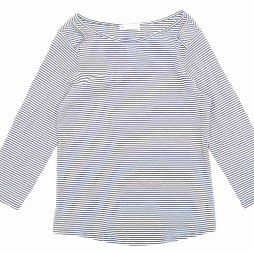 BHS Womens Blue Striped Cotton Basic Blouse Size 16 Boat Neck