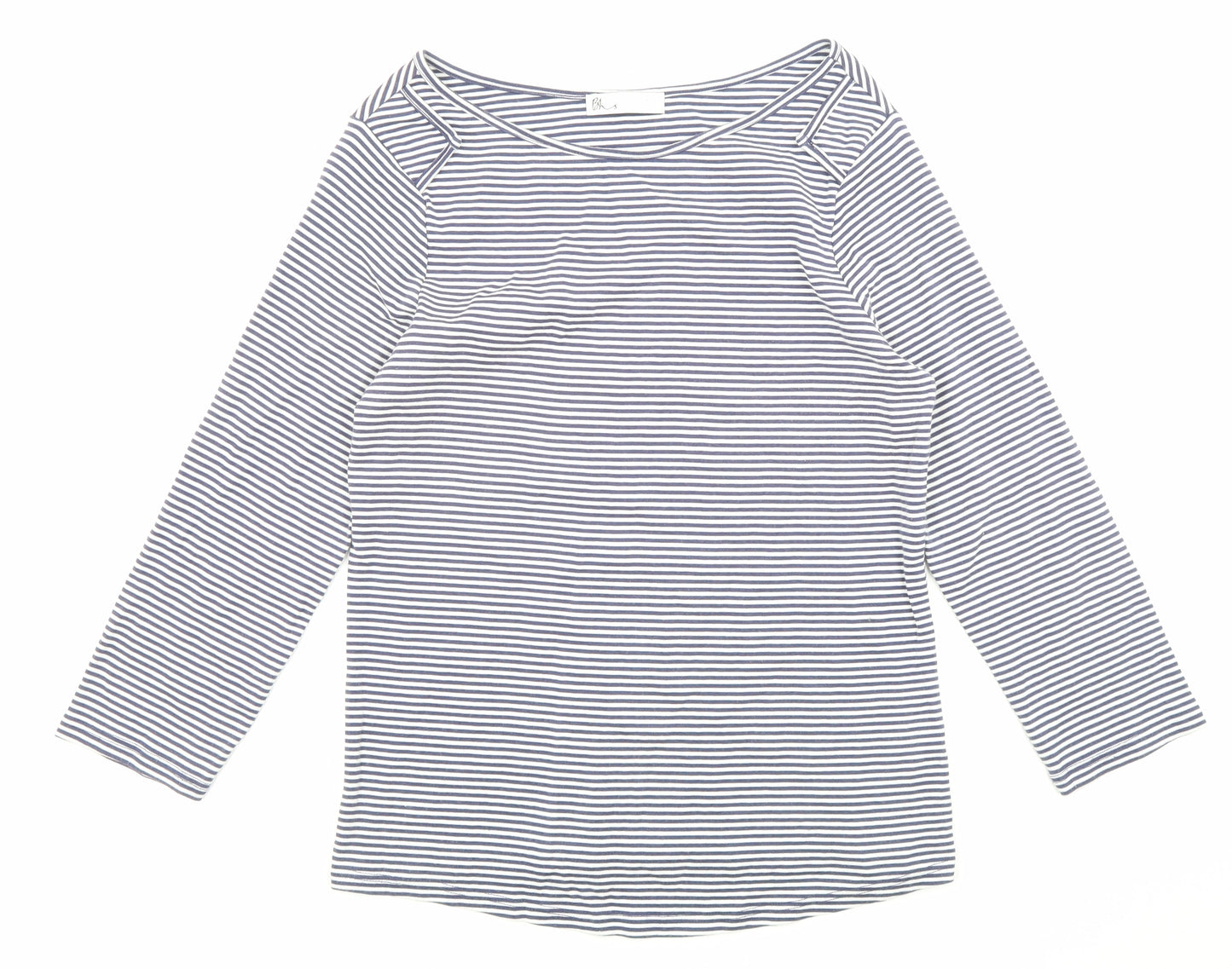 BHS Womens Blue Striped Cotton Basic Blouse Size 16 Boat Neck