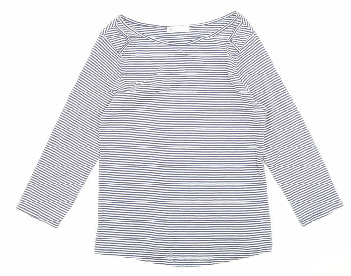 BHS Womens Blue Striped Cotton Basic Blouse Size 16 Boat Neck