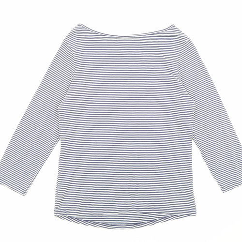 BHS Womens Blue Striped Cotton Basic Blouse Size 16 Boat Neck