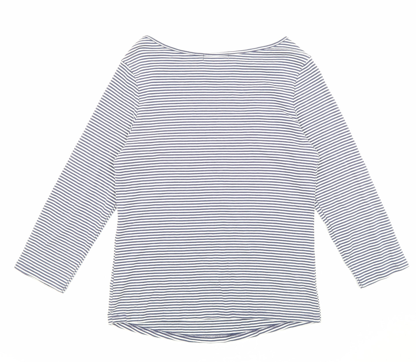 BHS Womens Blue Striped Cotton Basic Blouse Size 16 Boat Neck